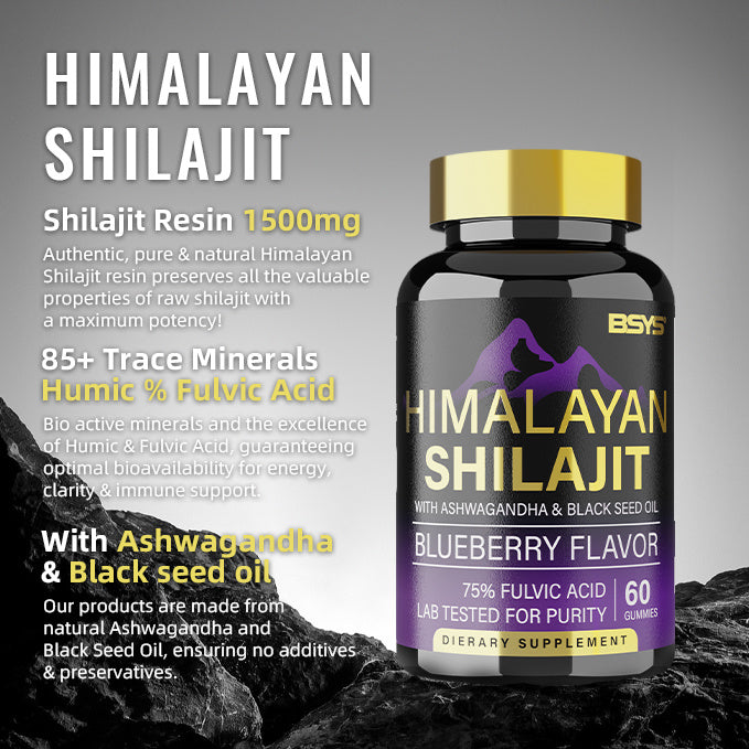 "BSYS Shilajit Gummies™ – Natural Energy & Stamina Support with Ashwagandha & Fulvic Acid – 60 Count"