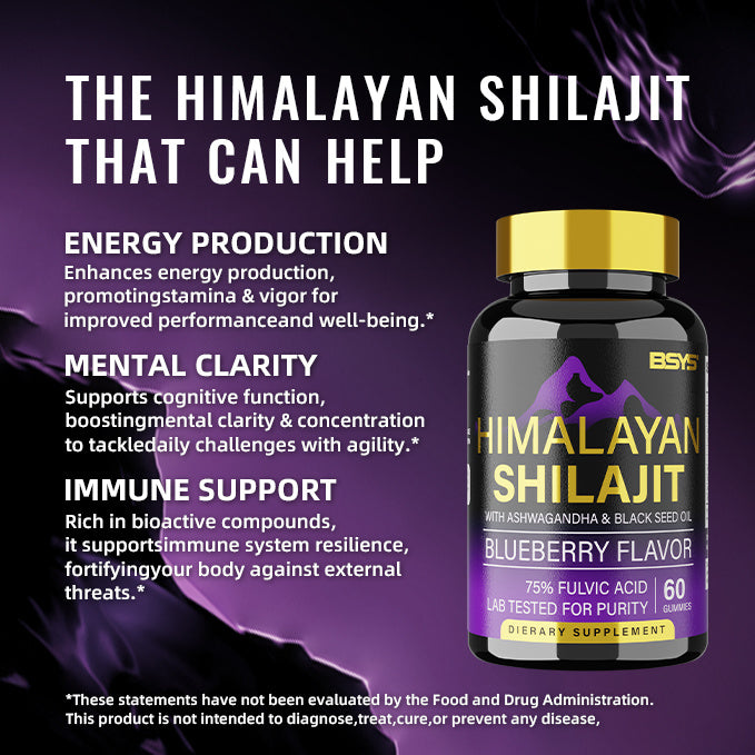 "BSYS Shilajit Gummies™ – Natural Energy & Stamina Support with Ashwagandha & Fulvic Acid – 60 Count"