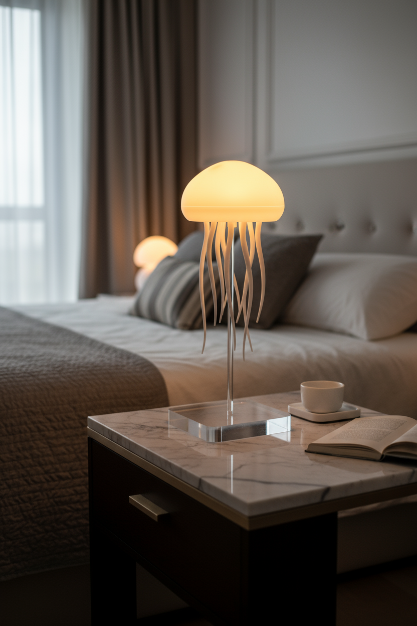 Luxury bedroom with jellyfish lamp