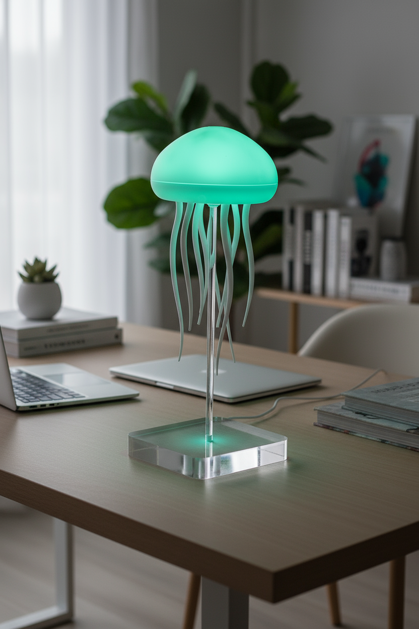 Jellyfish lamp in home office