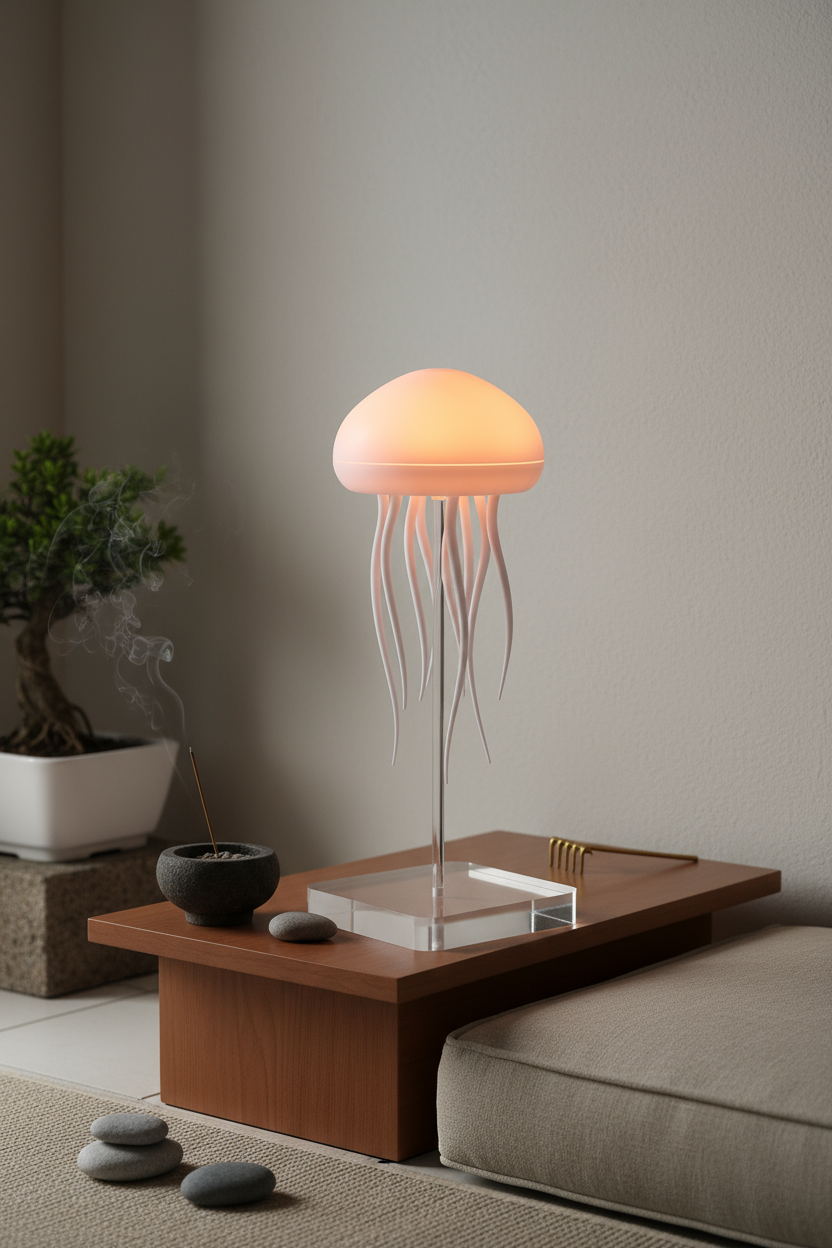 Meditation space with jellyfish lamp
